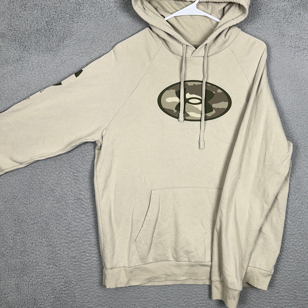 Under Armour Hoodie Mens Large Rival Fleece Beige Camo Logo Pullover Sweatshirt